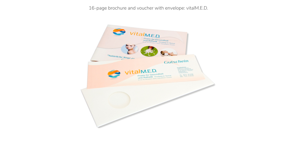 16-page brochure and voucher with envelope: vitalM.E.D.