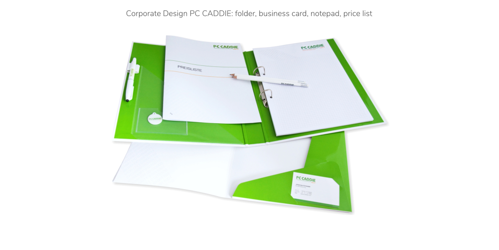 Corporate Design PC CADDIE: folder, business card, notepad, price list