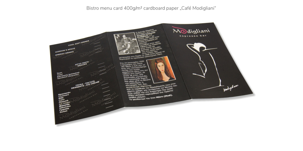 Bistro menu card 400g/m² cardboard paper „Café Modigliani“